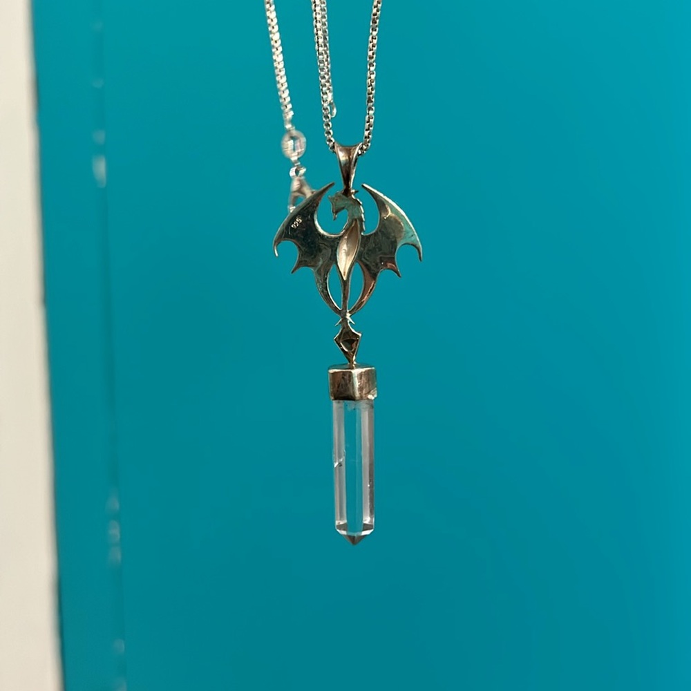 925s Sterling Silver DRAGON necklace w/ GARNET - Picture 9 of 15